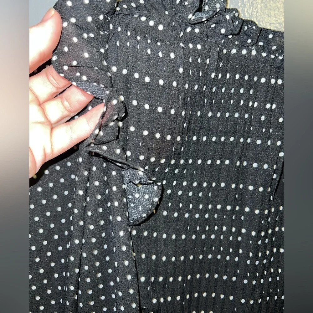 MUSTARD seed size medium black with white dots pleated shirt with ruffles. - Picture 6 of 6